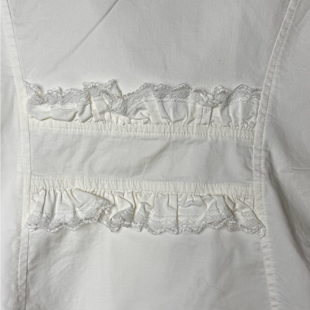 Kelly USA Vintage Ivory Pearl Trim Ruffle Blazer Cottagecore Jacket Size Medium - Picture 9 of 13